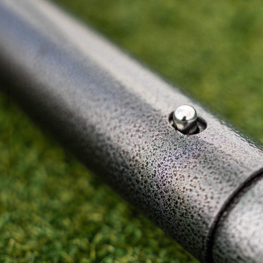 GS Series Futsal Goal 300 x 200 cm close-up of a dark frame tube with a silver push-button clip.
