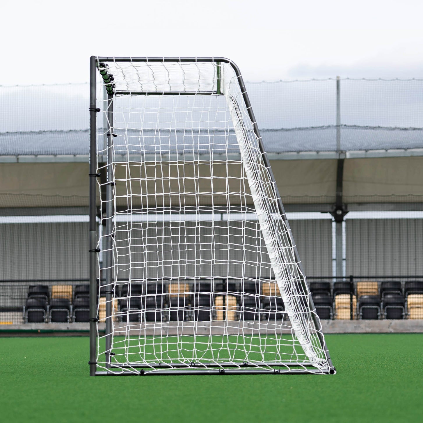 GS Series Futsal Goal 300 x 200 cm seen from the side, showing the depth of the frame and net.