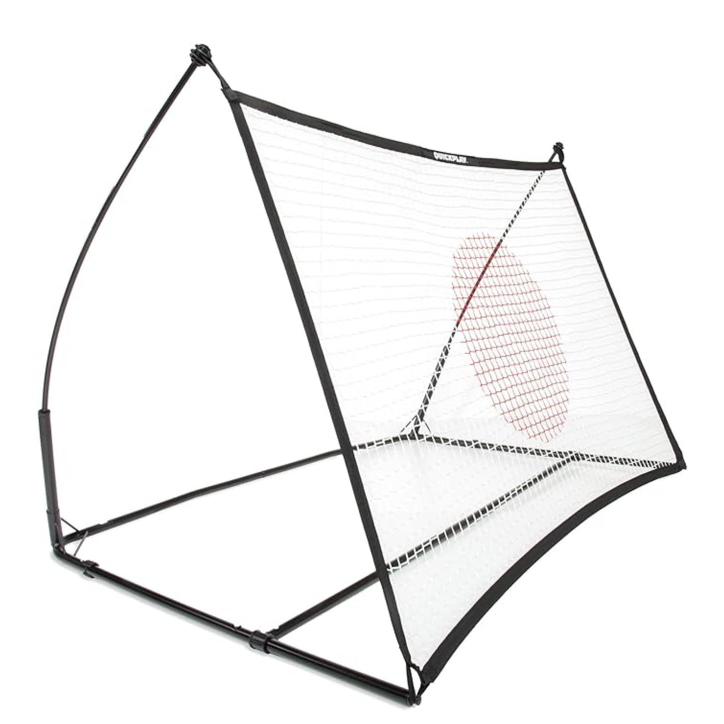 SPOT Football Rebounder 150 x 100 cm with a black frame and white net with a red target circle, on a white background.